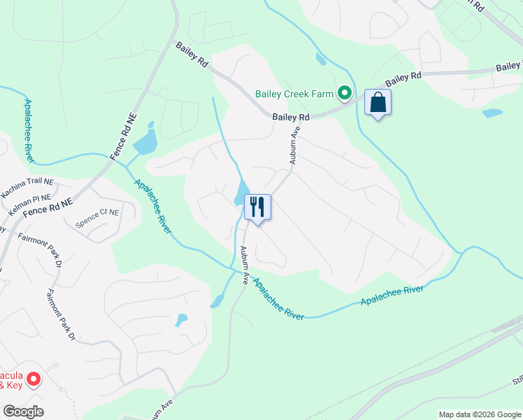 map of restaurants, bars, coffee shops, grocery stores, and more near 3120 Auburn Avenue in Dacula