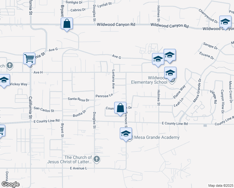 map of restaurants, bars, coffee shops, grocery stores, and more near 35645 Penrose Ln in Yucaipa