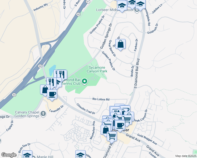 map of restaurants, bars, coffee shops, grocery stores, and more near 22861 Hilton Head Drive in Diamond Bar