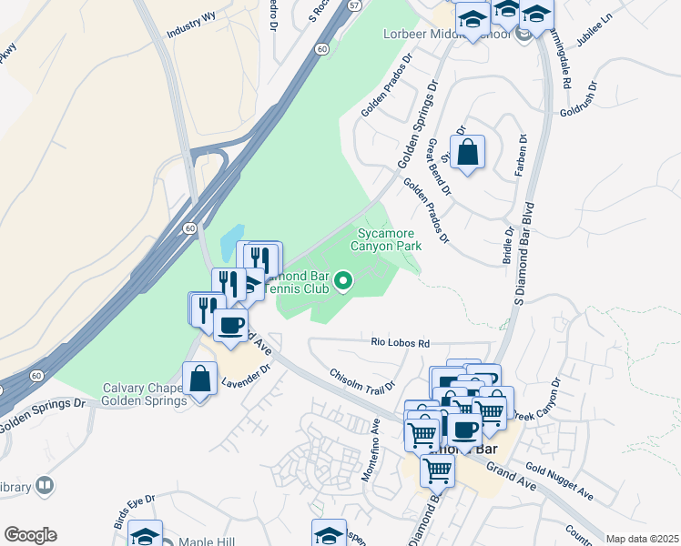 map of restaurants, bars, coffee shops, grocery stores, and more near 22800 Hilton Head Drive in Diamond Bar
