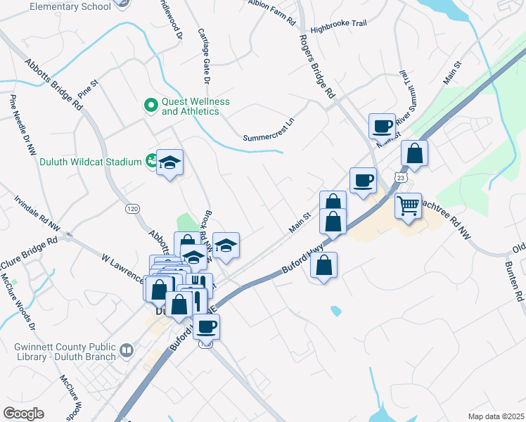 map of restaurants, bars, coffee shops, grocery stores, and more near 3595 South Saint Northwest in Duluth