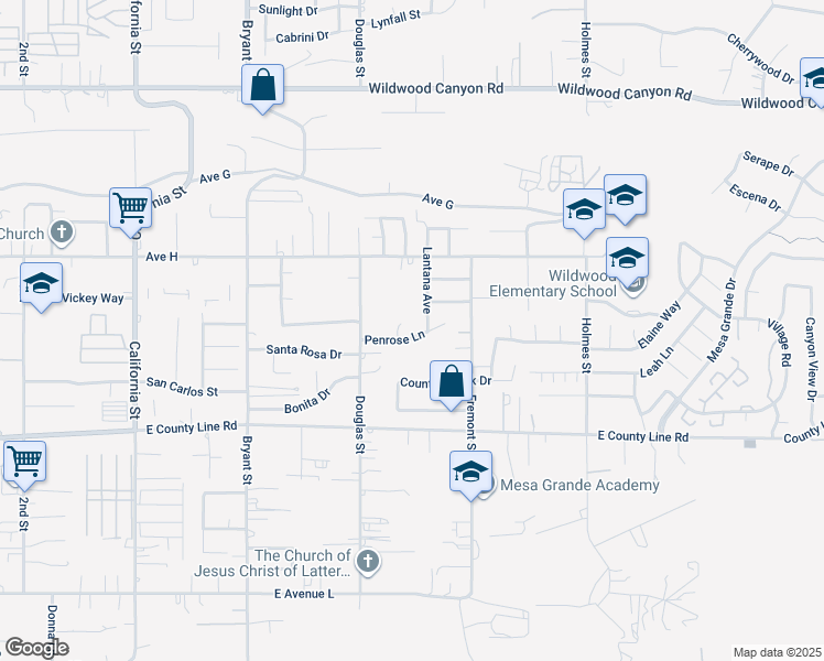 map of restaurants, bars, coffee shops, grocery stores, and more near 35594 Penrose Lane in Yucaipa