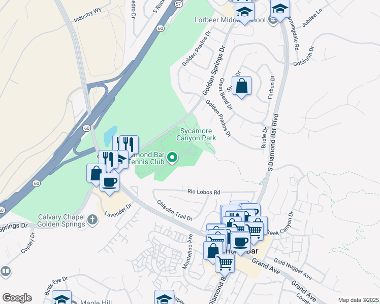map of restaurants, bars, coffee shops, grocery stores, and more near 22861 Hilton Head Drive in Diamond Bar