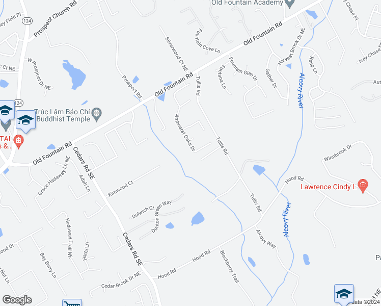 map of restaurants, bars, coffee shops, grocery stores, and more near 1030 Amhearst Oaks Drive in Lawrenceville