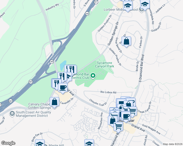 map of restaurants, bars, coffee shops, grocery stores, and more near 22890 Hilton Head Drive in Diamond Bar