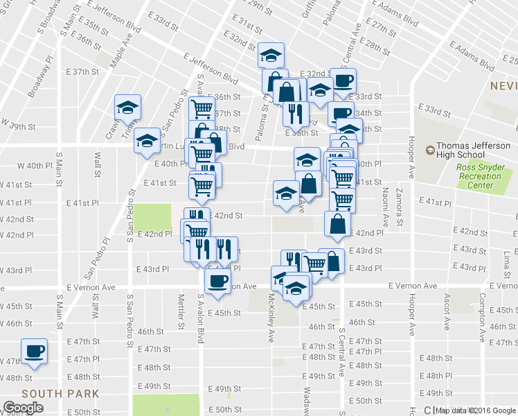 map of restaurants, bars, coffee shops, grocery stores, and more near 4155 McKinley Avenue in Los Angeles