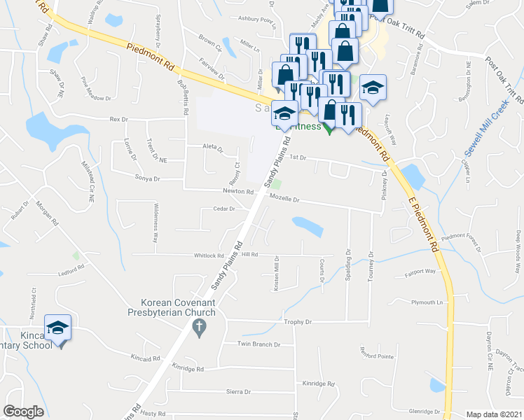 map of restaurants, bars, coffee shops, grocery stores, and more near 2325 Ventana Crossing in Marietta