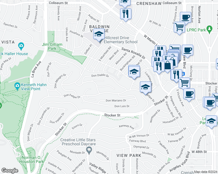 map of restaurants, bars, coffee shops, grocery stores, and more near 4032 Don Ibarra Place in Los Angeles