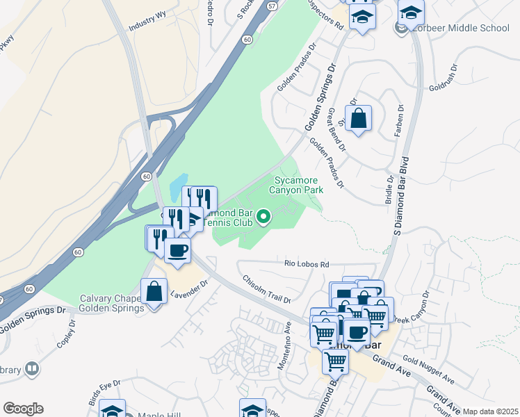 map of restaurants, bars, coffee shops, grocery stores, and more near 22800 Hilton Head Drive in Diamond Bar