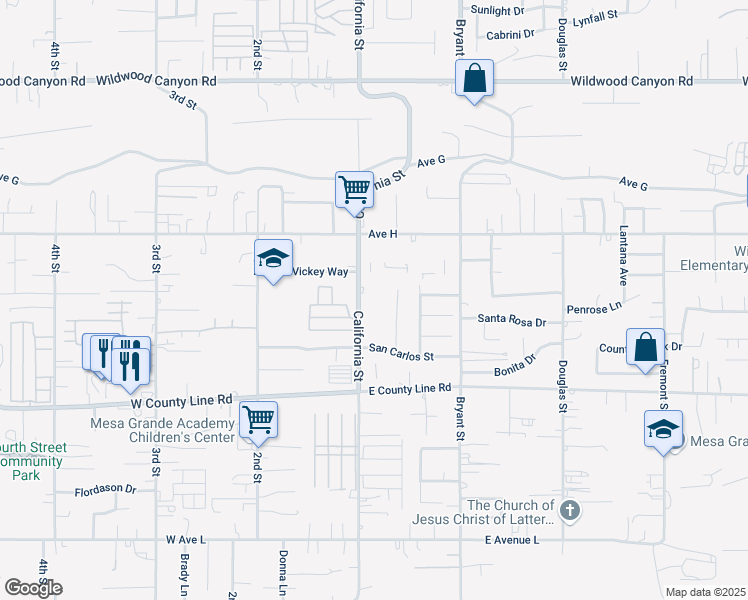 map of restaurants, bars, coffee shops, grocery stores, and more near 13527 California Street in Yucaipa