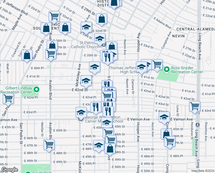 map of restaurants, bars, coffee shops, grocery stores, and more near in Los Angeles