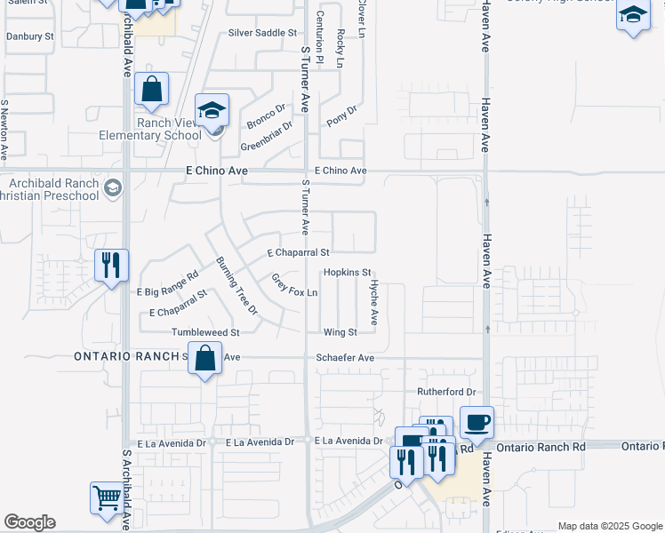 map of restaurants, bars, coffee shops, grocery stores, and more near in Ontario