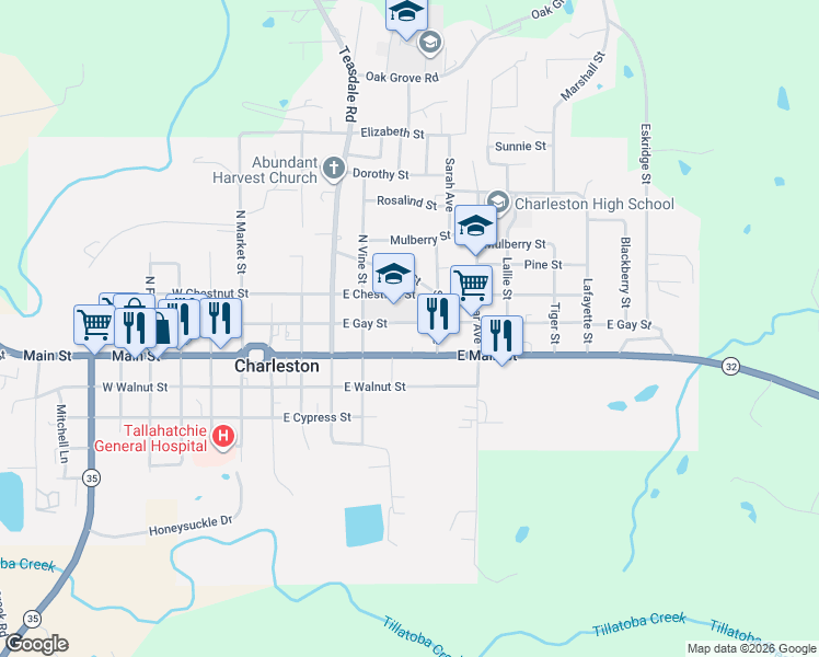 map of restaurants, bars, coffee shops, grocery stores, and more near 404 East Gay Street in Charleston