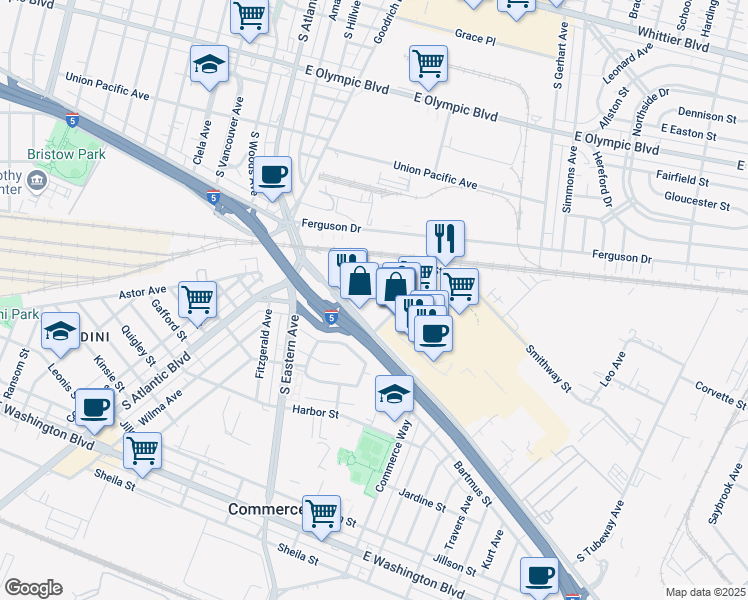 map of restaurants, bars, coffee shops, grocery stores, and more near 2040 Camfield Avenue in Los Angeles