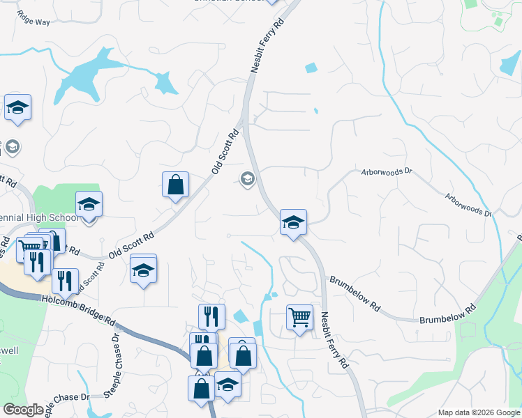 map of restaurants, bars, coffee shops, grocery stores, and more near 120 Arden Place in Alpharetta