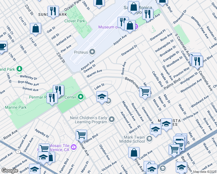 map of restaurants, bars, coffee shops, grocery stores, and more near 13117 Psomas Way in Los Angeles