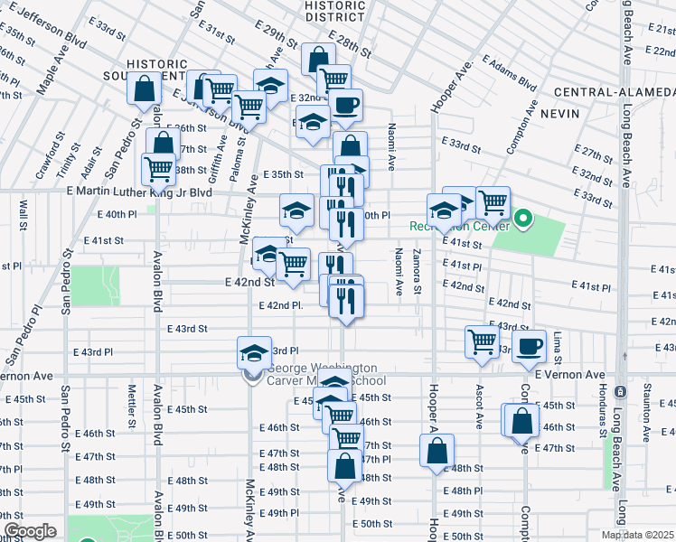 map of restaurants, bars, coffee shops, grocery stores, and more near in Los Angeles