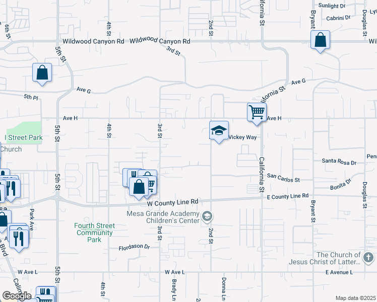 map of restaurants, bars, coffee shops, grocery stores, and more near 34814 Tara Lane in Yucaipa