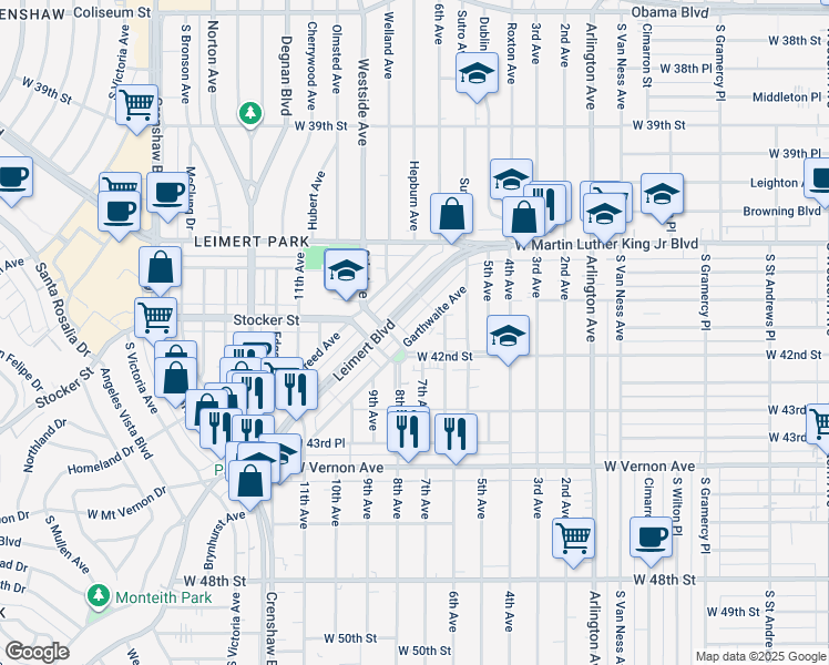 map of restaurants, bars, coffee shops, grocery stores, and more near 4158 Garthwaite Avenue in Los Angeles
