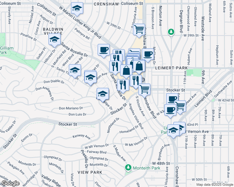 map of restaurants, bars, coffee shops, grocery stores, and more near 3749 Lockland Drive in Los Angeles