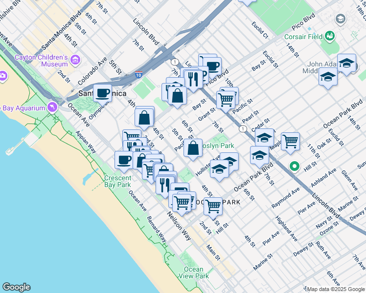 map of restaurants, bars, coffee shops, grocery stores, and more near 409 Pacific Street in Santa Monica