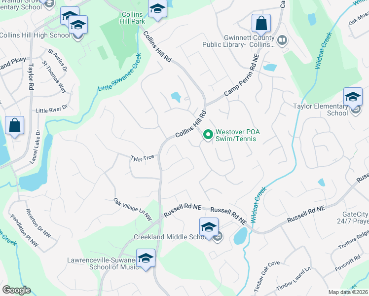 map of restaurants, bars, coffee shops, grocery stores, and more near 1932 Wolford Court in Lawrenceville