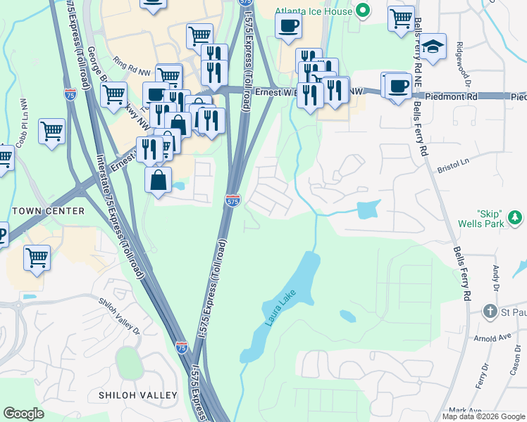 map of restaurants, bars, coffee shops, grocery stores, and more near 25 Jekyll Drive in Marietta