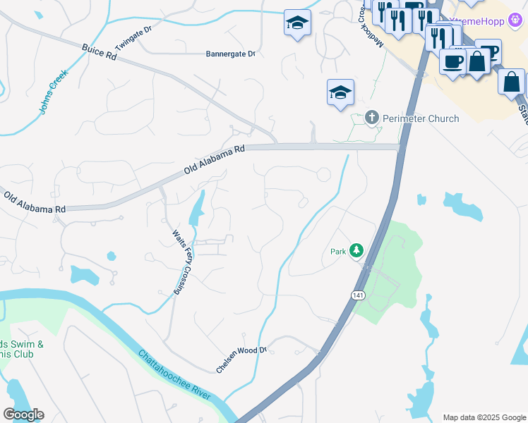 map of restaurants, bars, coffee shops, grocery stores, and more near 9290 Prestwick Club Drive in Duluth