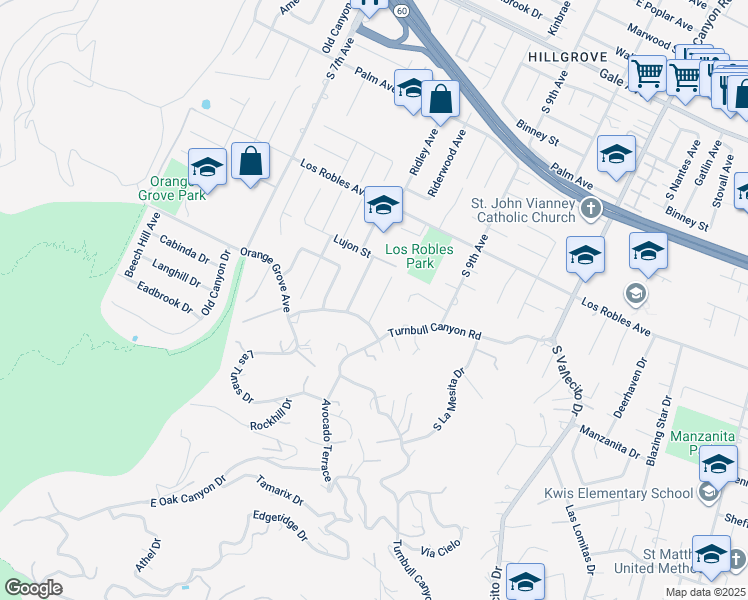 map of restaurants, bars, coffee shops, grocery stores, and more near 1643 Golden View Drive in Hacienda Heights