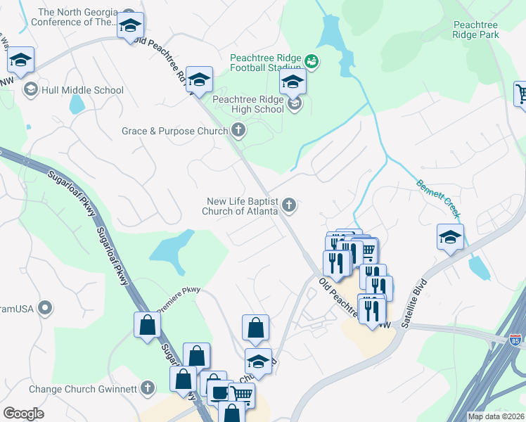 map of restaurants, bars, coffee shops, grocery stores, and more near 1667 Westvale Place Northwest in Duluth