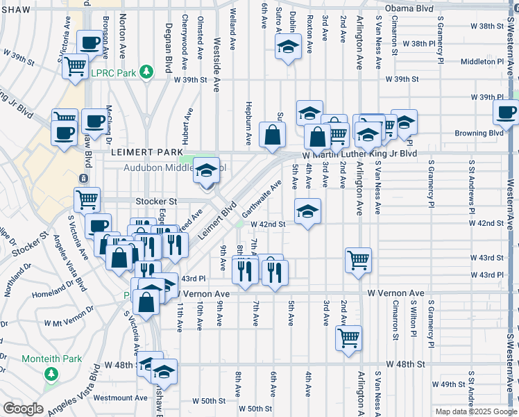 map of restaurants, bars, coffee shops, grocery stores, and more near 4158 Garthwaite Avenue in Los Angeles