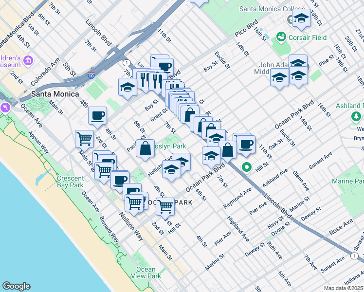 map of restaurants, bars, coffee shops, grocery stores, and more near 2414 7th Street in Santa Monica