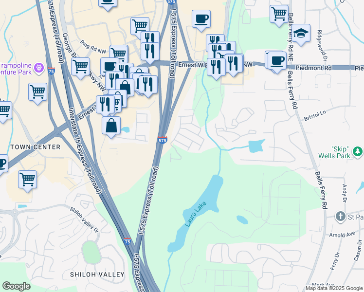 map of restaurants, bars, coffee shops, grocery stores, and more near 25 Jekyll Drive in Marietta