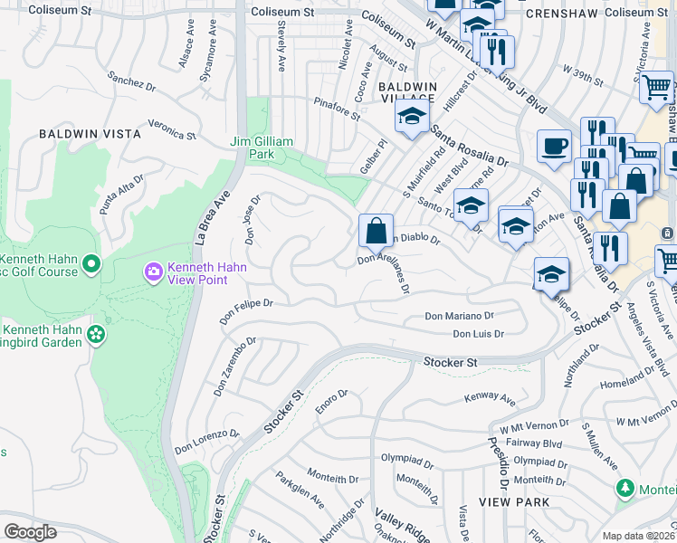 map of restaurants, bars, coffee shops, grocery stores, and more near 4428 Don Diablo Drive in Los Angeles