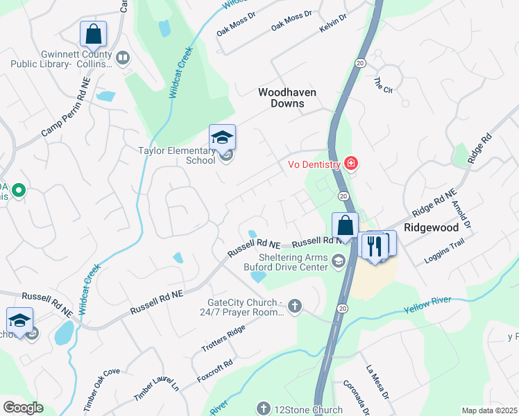 map of restaurants, bars, coffee shops, grocery stores, and more near 510 Montrachet Court in Lawrenceville