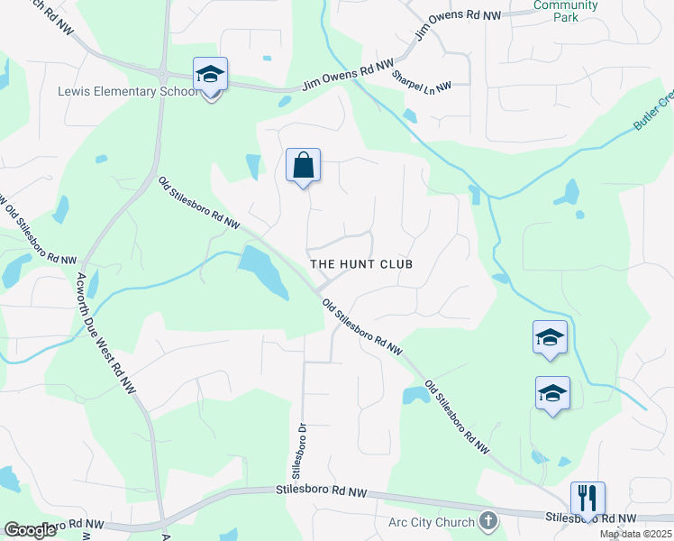 map of restaurants, bars, coffee shops, grocery stores, and more near 2155 Southbrook Ridge Northwest in Kennesaw