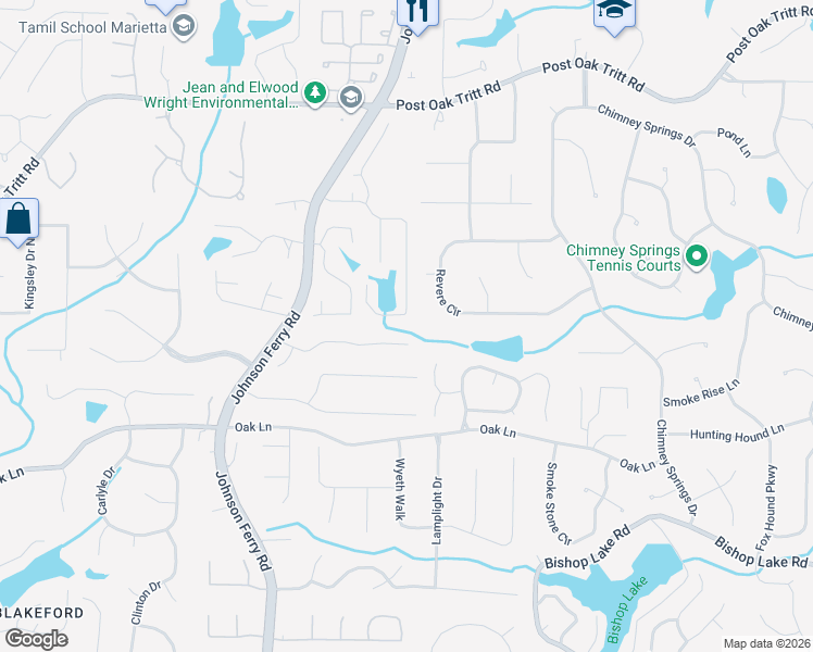 map of restaurants, bars, coffee shops, grocery stores, and more near 4051 Jordan Lake Drive in Marietta