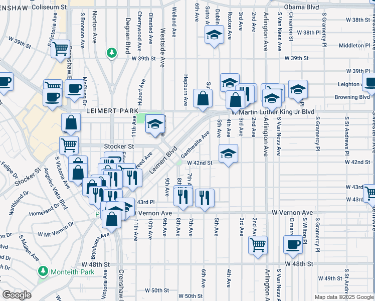 map of restaurants, bars, coffee shops, grocery stores, and more near 4158 Garthwaite Avenue in Los Angeles
