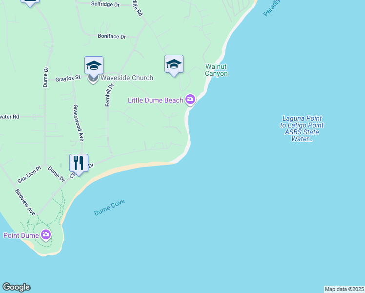 map of restaurants, bars, coffee shops, grocery stores, and more near 28820 Cliffside Drive in Malibu