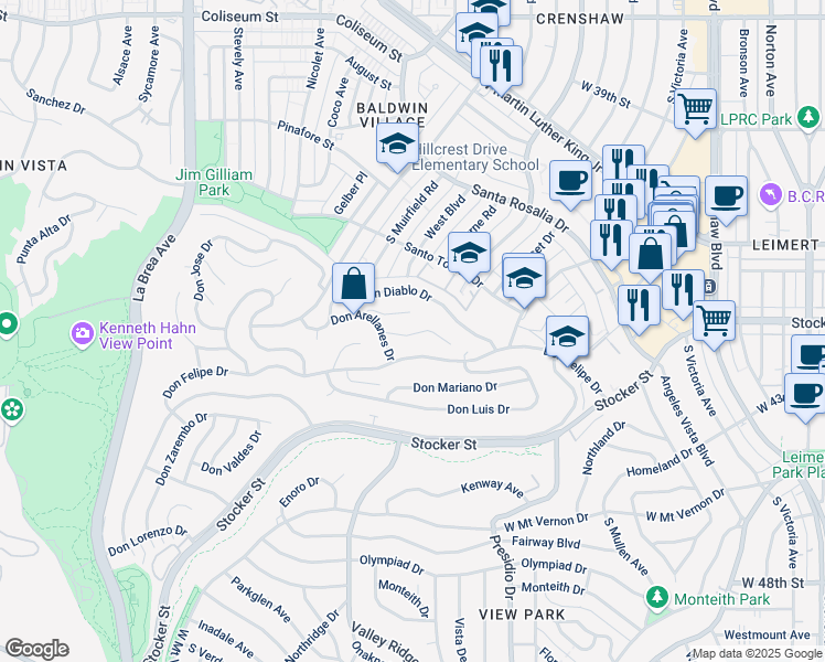 map of restaurants, bars, coffee shops, grocery stores, and more near 4109 Don Ibarra Place in Los Angeles