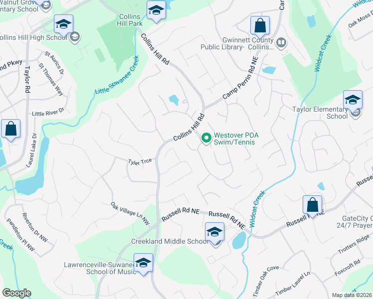 map of restaurants, bars, coffee shops, grocery stores, and more near 1932 Wolford Court in Lawrenceville