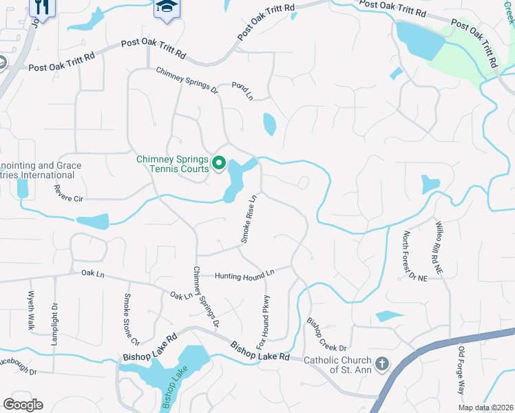 map of restaurants, bars, coffee shops, grocery stores, and more near 4644 Smoke Rise Lane in Marietta