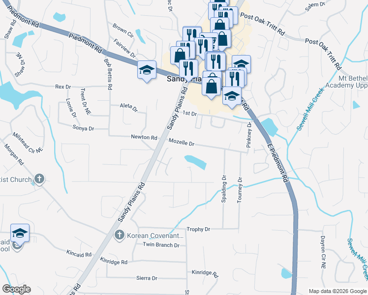 map of restaurants, bars, coffee shops, grocery stores, and more near 1910 Mozelle Drive in Marietta