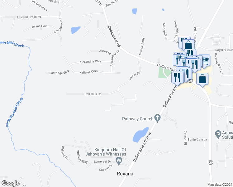 map of restaurants, bars, coffee shops, grocery stores, and more near 364 Stoker Road in Dallas