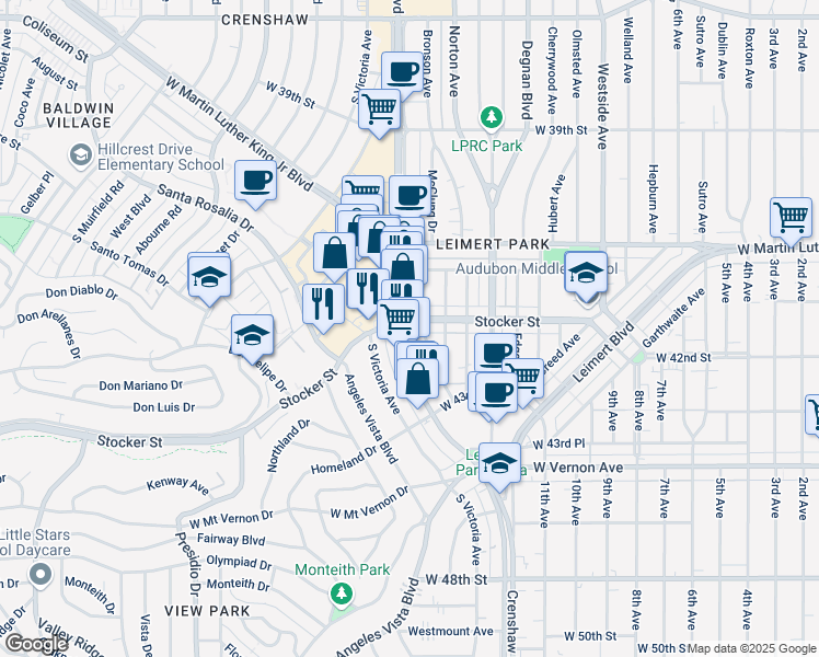 map of restaurants, bars, coffee shops, grocery stores, and more near in Los Angeles