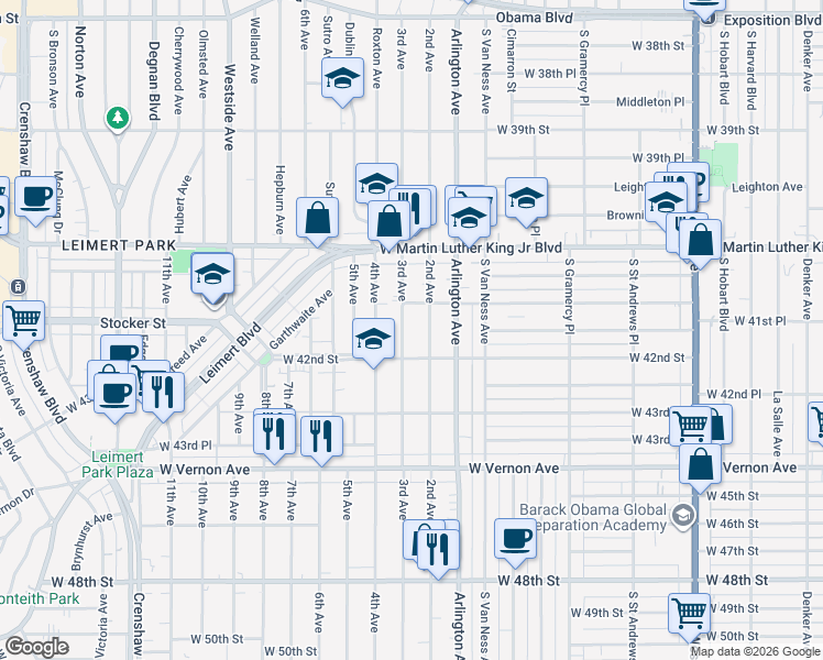map of restaurants, bars, coffee shops, grocery stores, and more near 4174 3rd Street in Santa Monica