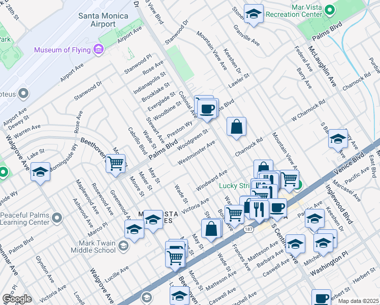 map of restaurants, bars, coffee shops, grocery stores, and more near 12567 Westminster Avenue in Los Angeles