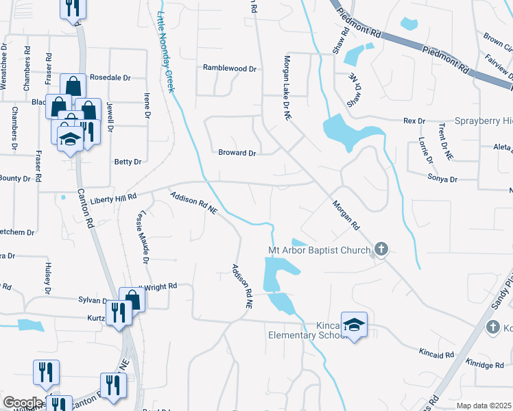 map of restaurants, bars, coffee shops, grocery stores, and more near 1194 Liberty Hill Road in Marietta