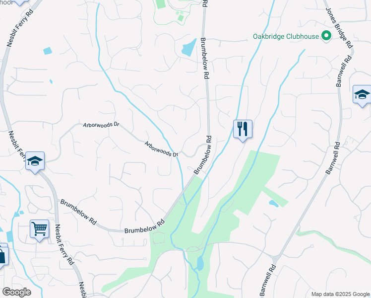 map of restaurants, bars, coffee shops, grocery stores, and more near 3255 Arborwoods Drive in Alpharetta