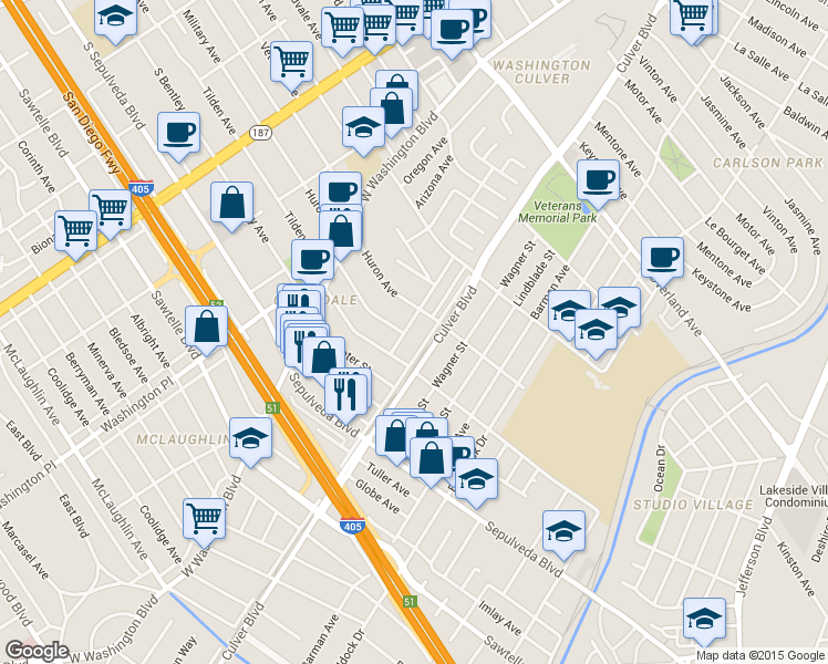 map of restaurants, bars, coffee shops, grocery stores, and more near 11026 Aletta Avenue in Culver City